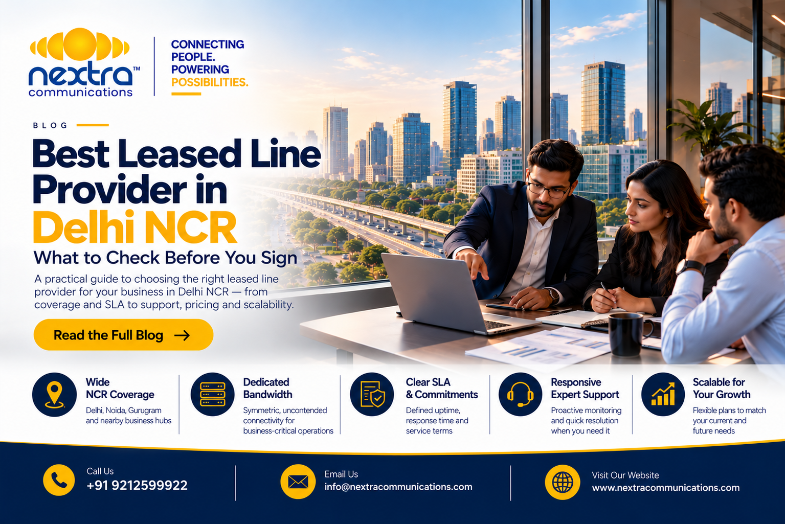 Business premises in Delhi NCR connected to a dedicated internet leased line